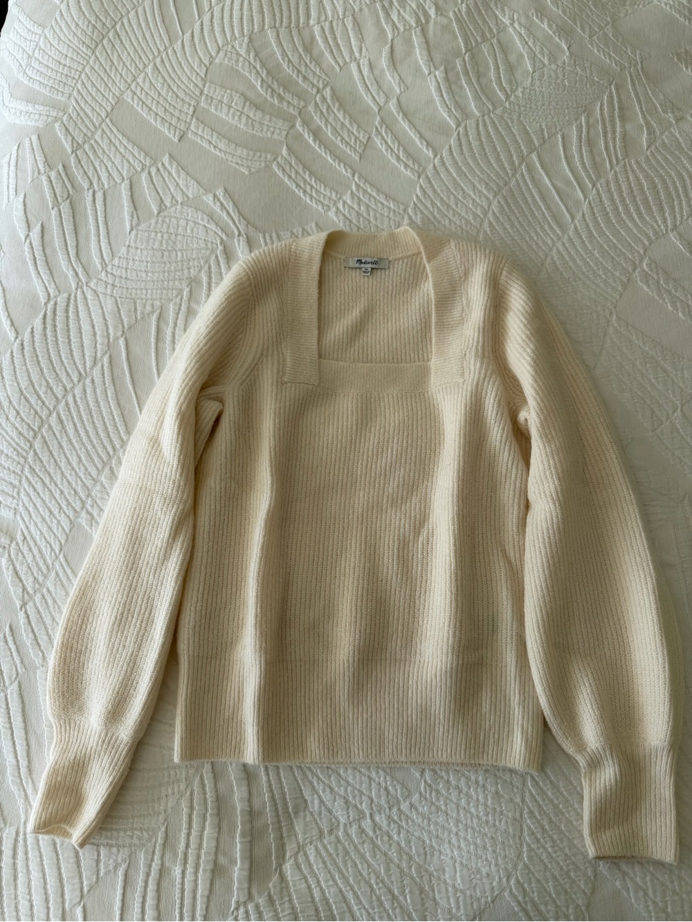 Madewell Cream Square-Neck Ribbed Knit Sweater